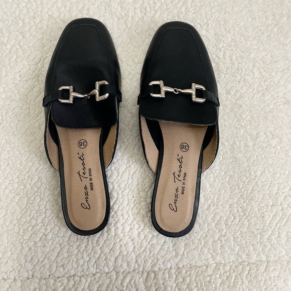Enzo Tesoti Mules Flat Black Leather Bit Loafers Size 7 - Picture 2 of 6